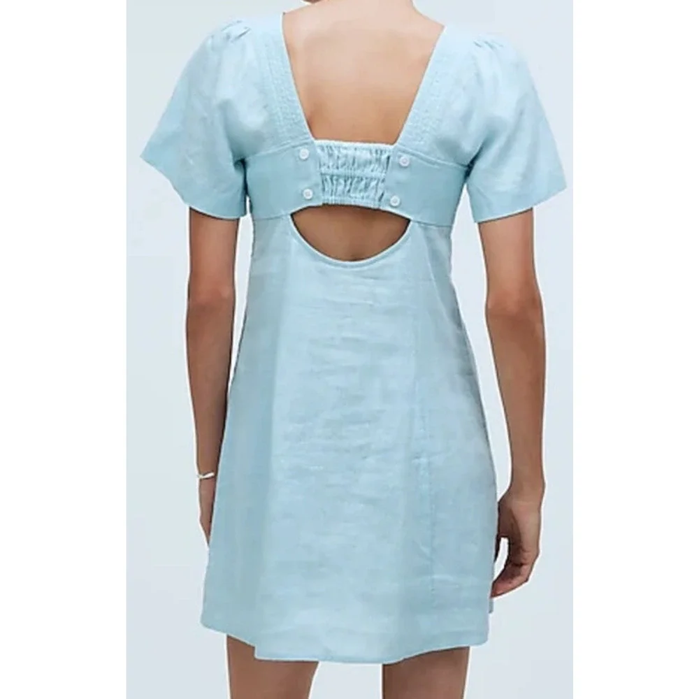 Madewell Square Neck 100% Linen Short Sleeve Mini Dress US Women's 14 Plus New